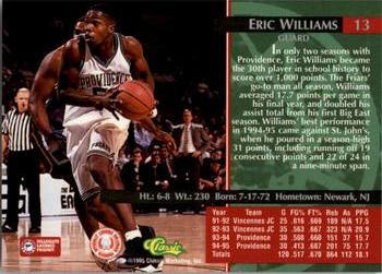 1995 Classic Rookies #13 Eric Williams Back