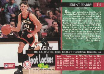 1995 Classic Rookies #14 Brent Barry Back