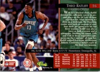 1995 Classic Rookies #16 Theo Ratliff Back
