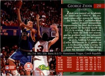 1995 Classic Rookies #20 George Zidek Back