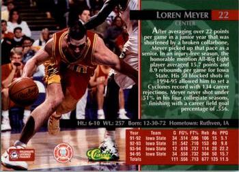 1995 Classic Rookies #22 Loren Meyer Back