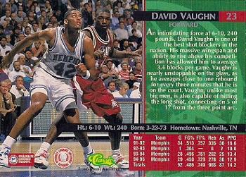1995 Classic Rookies #23 David Vaughn Back
