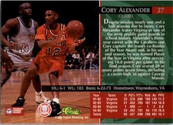 1995 Classic Rookies #27 Cory Alexander Back