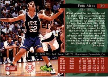 1995 Classic Rookies #39 Erik Meek Back