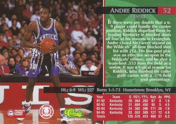 1995 Classic Rookies #52 Andre Riddick Back