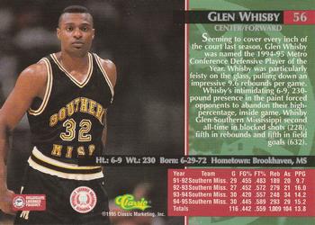 1995 Classic Rookies #56 Glen Whisby Back