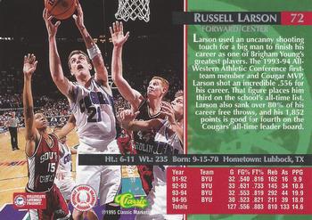 1995 Classic Rookies #72 Russell Larson Back