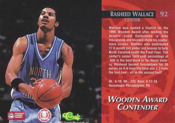 1995 Classic Rookies #92 Rasheed Wallace Back