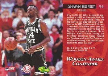 1995 Classic Rookies #94 Shawn Respert Back