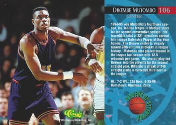 1995 Classic Rookies #106 Dikembe Mutombo Back