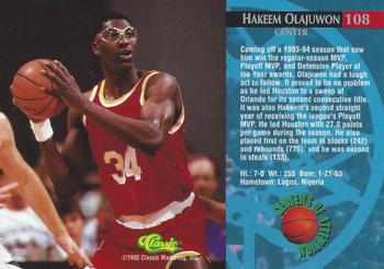 1995 Classic Rookies #108 Hakeem Olajuwon Back