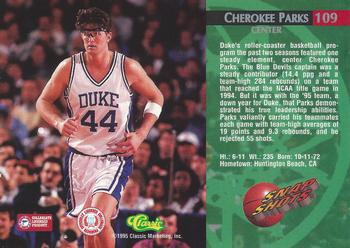 1995 Classic Rookies #109 Cherokee Parks Back