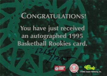 1995 Classic Rookies - Autographs #NNO Damon Stoudamire Back