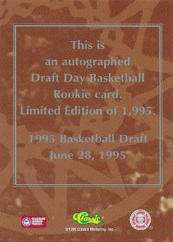 1995 Classic Rookies - Draft Day Autographs #NNO Rasheed Wallace Back