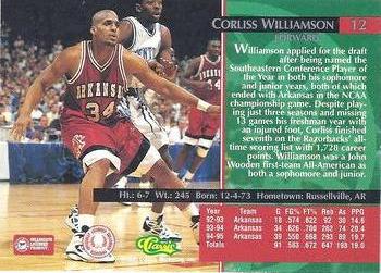 1995 Classic Rookies - Silver Foil #12 Corliss Williamson Back