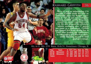 1995 Classic Rookies - Silver Foil #36 Rashard Griffith Back