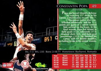 1995 Classic Rookies - Silver Foil #49 Constantin Popa Back
