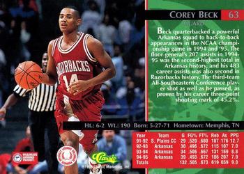 1995 Classic Rookies - Silver Foil #63 Corey Beck Back