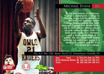 1995 Classic Rookies #86 Michael Evans Back