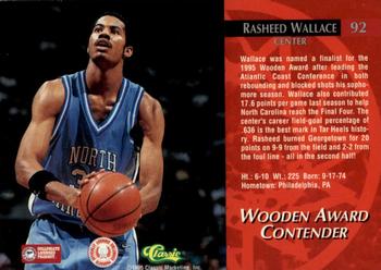 1995 Classic Rookies - Silver Foil #92 Rasheed Wallace Back