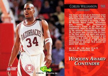 1995 Classic Rookies - Silver Foil #98 Corliss Williamson Back