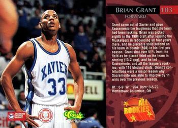1995 Classic Rookies - Silver Foil #103 Brian Grant Back
