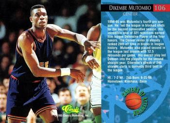 1995 Classic Rookies - Silver Foil #106 Dikembe Mutombo Back