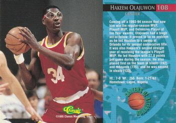 1995 Classic Rookies - Silver Foil #108 Hakeem Olajuwon Back