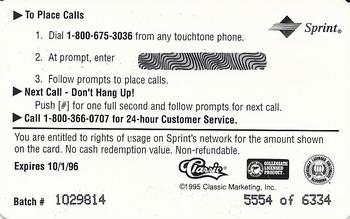 1995 Classic Rookies - Phone Cards $4 #NNO Joe Smith Back