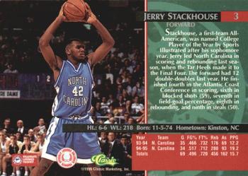 1995 Classic Rookies - Printer's Proofs #3 Jerry Stackhouse Back