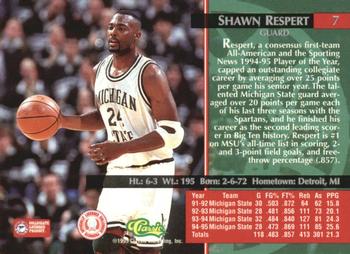 1995 Classic Rookies - Printer's Proofs #7 Shawn Respert Back