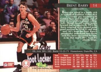 1995 Classic Rookies - Printer's Proofs #14 Brent Barry Back