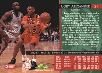 1995 Classic Rookies - Printer's Proofs #27 Cory Alexander Back