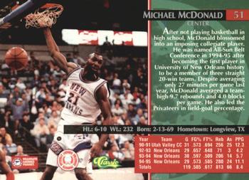 1995 Classic Rookies #51 Michael McDonald Back