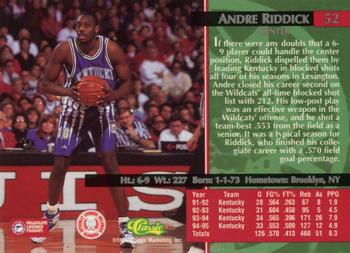 1995 Classic Rookies - Printer's Proofs #52 Andre Riddick Back