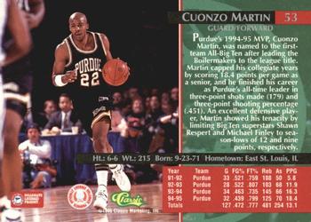 1995 Classic Rookies - Printer's Proofs #53 Cuonzo Martin Back