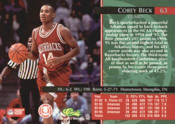 1995 Classic Rookies - Printer's Proofs #63 Corey Beck Back