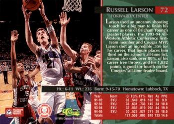 1995 Classic Rookies - Printer's Proofs #72 Russell Larson Back