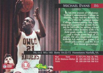 1995 Classic Rookies - Printer's Proofs #86 Michael Evans Back