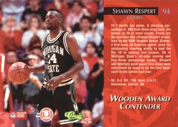 1995 Classic Rookies - Printer's Proofs #94 Shawn Respert Back