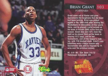 1995 Classic Rookies - Printer's Proofs #103 Brian Grant Back