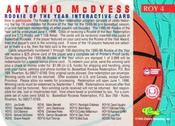 1995 Classic Rookies - Rookie of the Year Interactives #ROY 4 Antonio McDyess Back