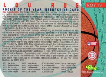 1995 Classic Rookies - Rookie of the Year Interactives #ROY 19 Lou Roe Back