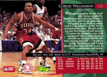 1995 Classic Rookies - Autograph Edition #12 Corliss Williamson Back