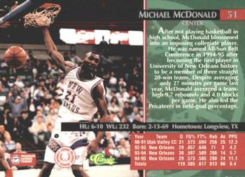 1995 Classic Rookies - Autograph Edition #51 Michael McDonald Back