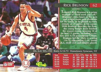 1995 Classic Rookies - Autograph Edition #62 Rick Brunson Back