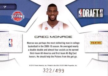 2010-11 Panini Prestige - NBA Draft Class #7 Greg Monroe Back
