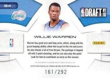 2010-11 Panini Prestige - NBA Draft Class Signatures #34 Willie Warren Back