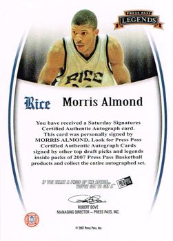2007-08 Press Pass Legends - Saturday Signatures #NNO Morris Almond Back