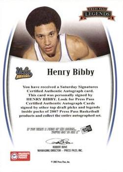 2007-08 Press Pass Legends - Saturday Signatures #NNO Henry Bibby Back